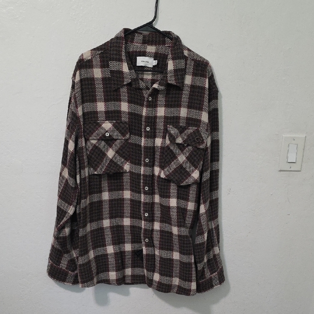 Coach Brown and White Casual Button Down Shirt